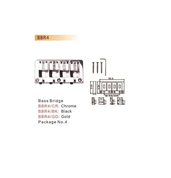 Valencia BBR4BK Bas Gitar Köprüsü Siyah (Dr. Parts) | 4 Telli - 93.5mm - Ağır Kütle