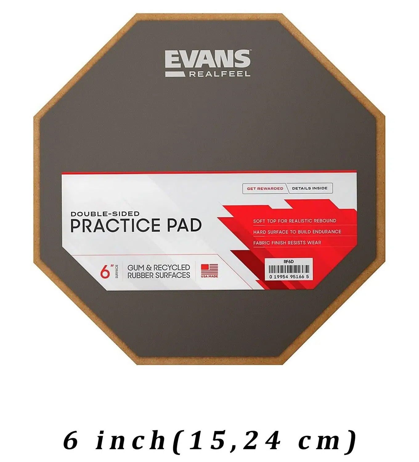 Evans Rf6d Realfeel 6 İnç Çift Taraflı Davul Çalışma Pedi (profesyonel) | Bir Yüzeyi Yumuşak Kauçuk (rebound), Diğer Yüzeyi Sert Kauçuk (hız Ve Duyarlılık), Kompakt Tasarım