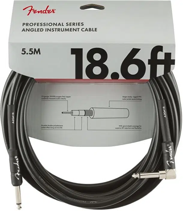 Fender 0990820019 Professional Enstrüman Kablosu (5.5m - Siyah Açılı) | 5.5 Metre Uzunluk ve Açılı Uç ile Sahne Hareket Özgürlüğü