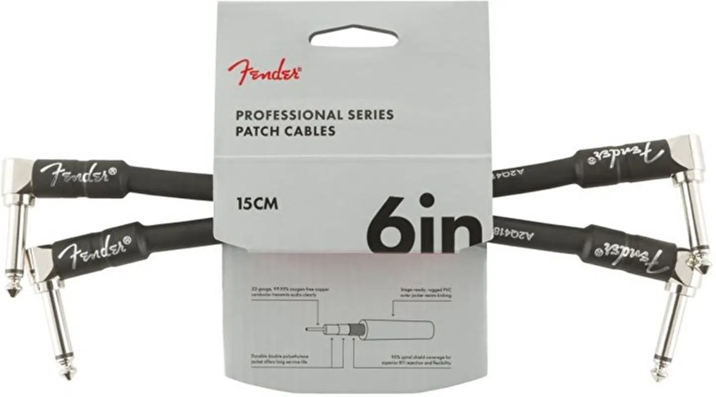 Fender 0990820023 Professional 2'li Paket L/L Uçlu Siyah Yama Kablosu (15cm) | Pedalboard Düzeni İçin Kısa ve Dayanıklı Ara Bağlantı Kablosu
