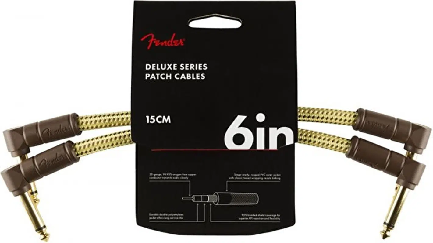 Fender 0990820088 Deluxe 2-Pack L/L Uçlu Tweed Yama Kablosu (15cm) | Klasik Tweed Desen Kısa Ara Bağlantı ve Yüksek Sinyal Kalitesi