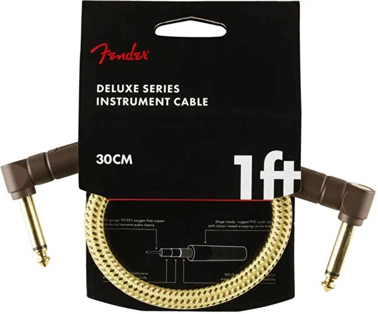 Fender 0990820097 Deluxe L/L Uçlu Tweed Yama Kablosu (30cm) | Klasik Tweed Desen 30 cm Uzunluk ve Sağlam Jaklar