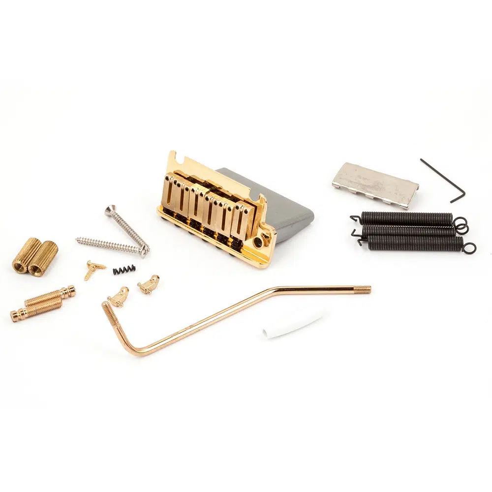 Fender 0992050200 American Series Stratocaster Tremolo Köprü Seti (gold - 1986-2007) | Yedek Parça Komple Altın Kaplama Köprü Sistemi