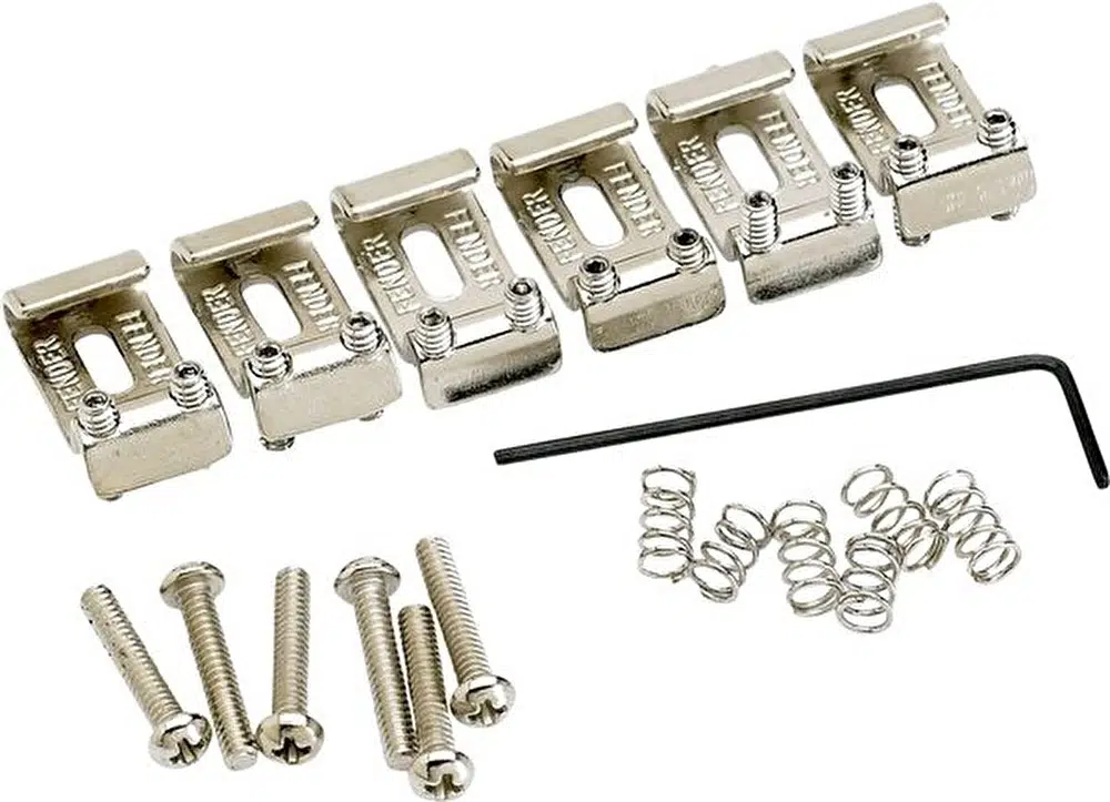 Fender 0992051000 American Vintage Stratocaster Bridge Saddles Köprü Saddle Seti (nikel - 6'lı) | Yedek Parça Klasik Stratocaster İçin "fender" Logolu Çelik Saddle