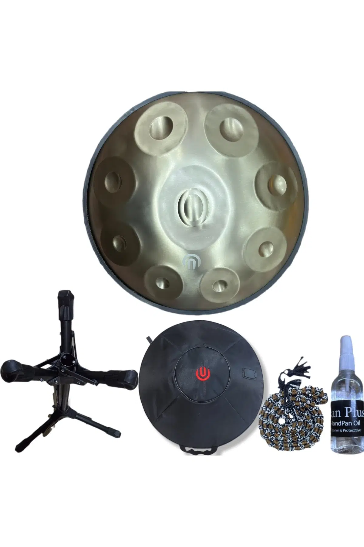 Arsha T821999 Steel Handpan Seti | 9 Nota, Re Minör, Stand, Taşıma Çantası, Bakım Yağı, Renkli Koruyucu Kuşak