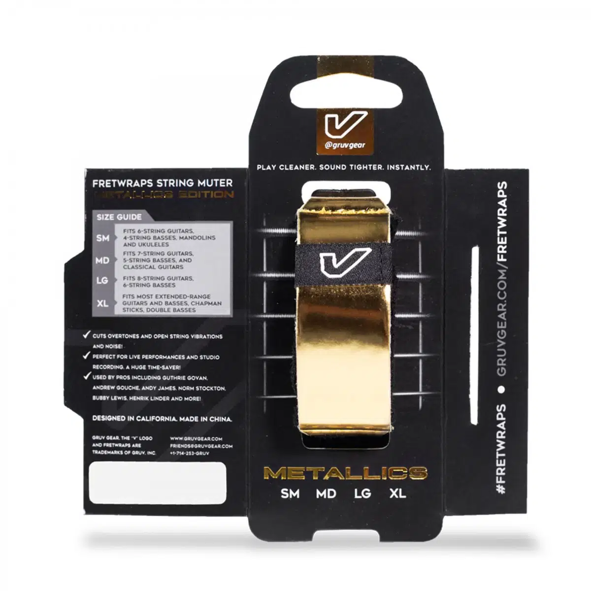 Gruv Gear FW1-GLD-SM FretWrap Metals Gold (Small) | Altın (Gold) Renk, 4 Telli Bas ve 6 Telli Gitar Uyumlu, Tel Susturucu Bandı