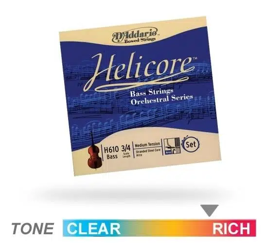 D'Addario H610 Helicore Kontrabas Tel Seti (3/4) | Orkestral Kullanım İçin Çok Lifli Çelik Öz Krom Sarım ile Zengin ve Sıcak Tını