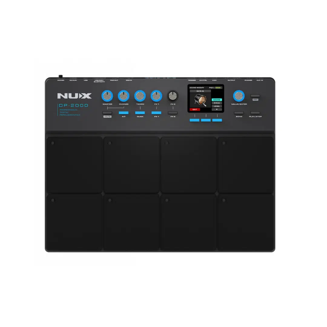 NUX DP-2000 Pad Elektronik Perküsyon (Profesyonel - Sampling Pad) | 8 Adet Hıza Duyarlı Vuruş Pedi, USB Üzerinden Sample Yükleme, Renkli Ekran ve Efekt İşlemci | Ölçüler: 408 x 314 x 62 mm
