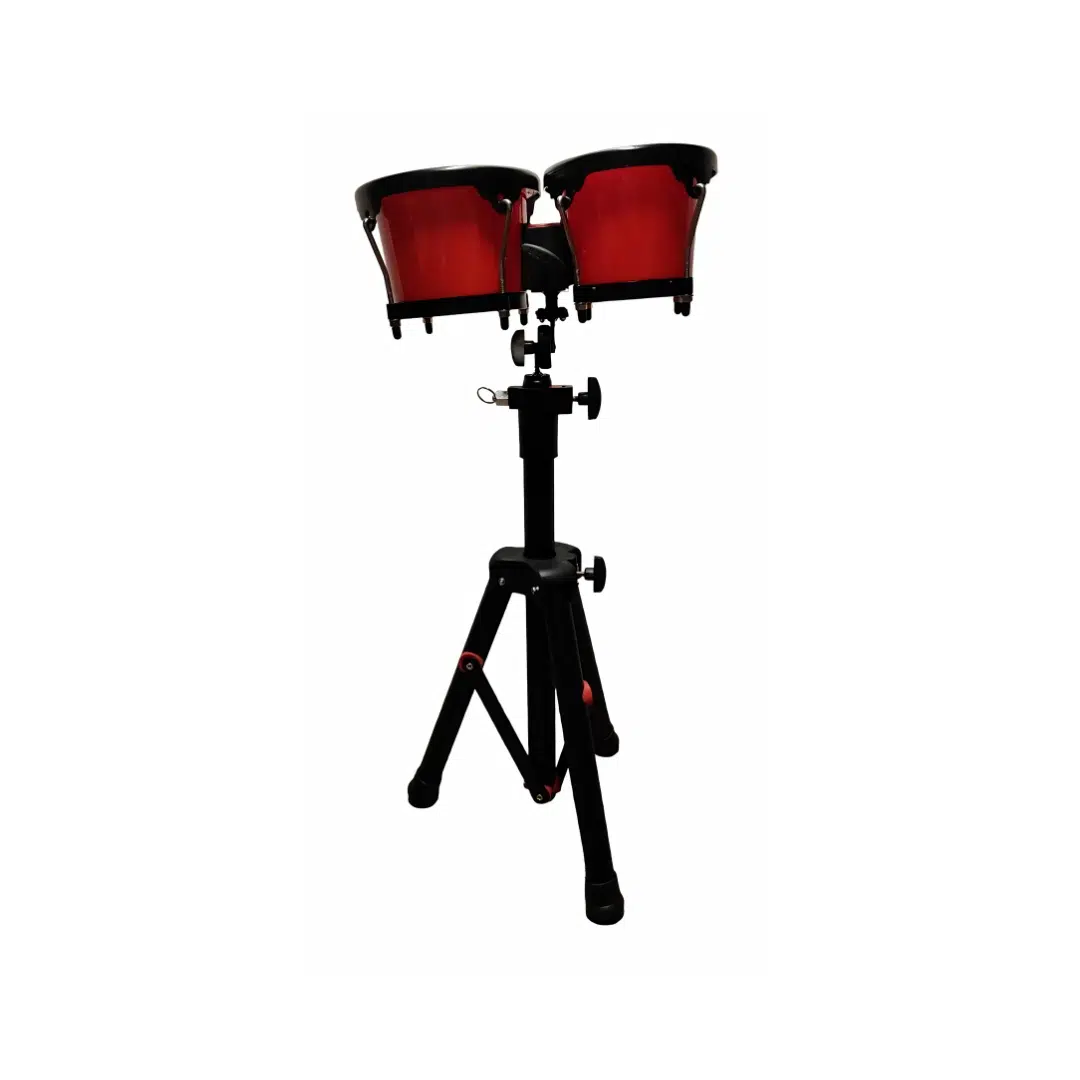 Rhythm Percussion HO27STRD Profesyonel Bongo ve Sehpa Seti | Kırmızı Renk, Ayarlanabilir Stand Dahil, Doğal Deri, Canlı Tonlar