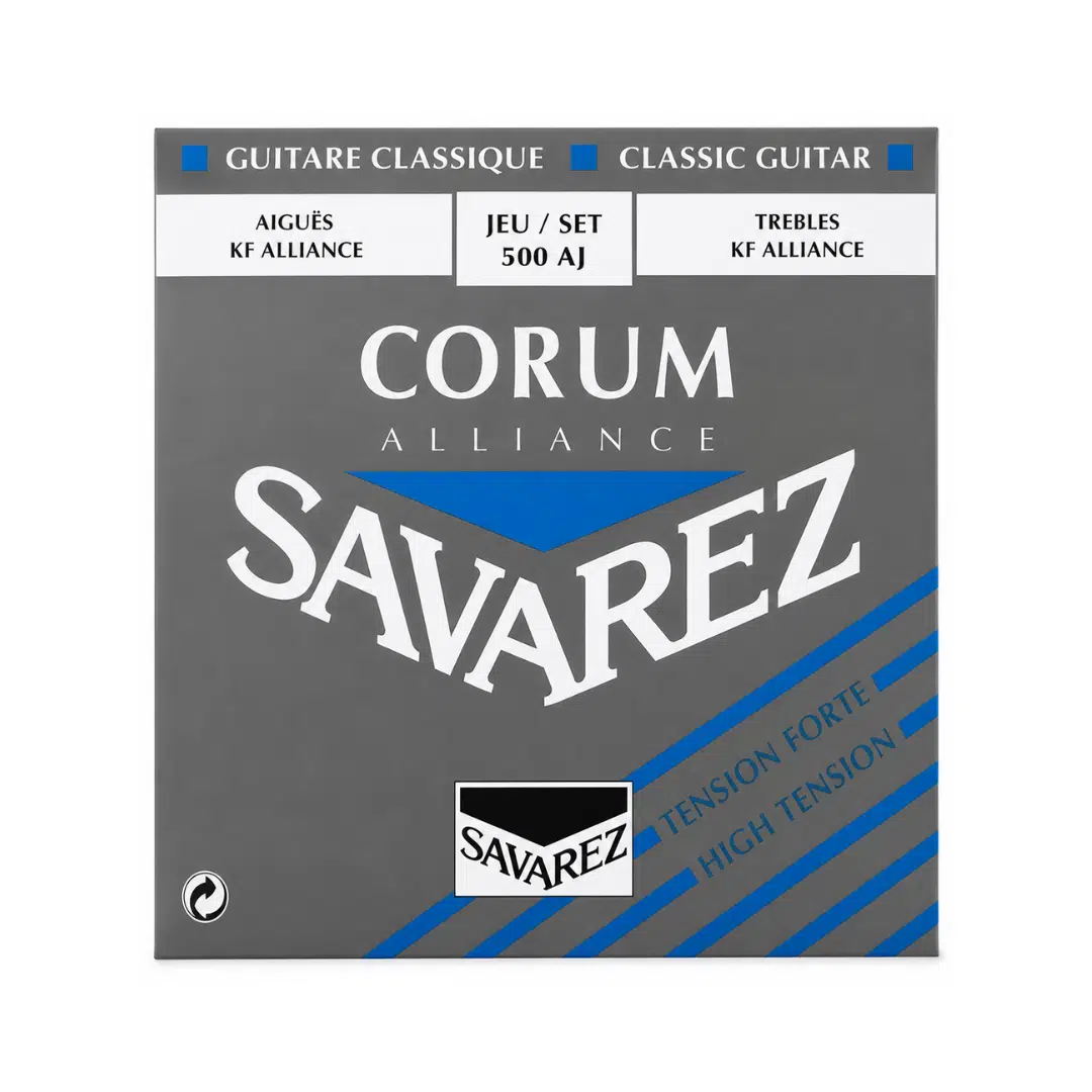Savarez 500aj Klasik Gitar Tel Seti - Alliance Corum Blue (üst Segment - High Tension) | Kf Alliance Karbon Tizler, Corum Gümüş Kaplama Baslar, Yüksek Projeksiyon Ve Zengin Harmonikler | Uyum: Yüksek Tansiyon (sert) Klasik Gitarlar