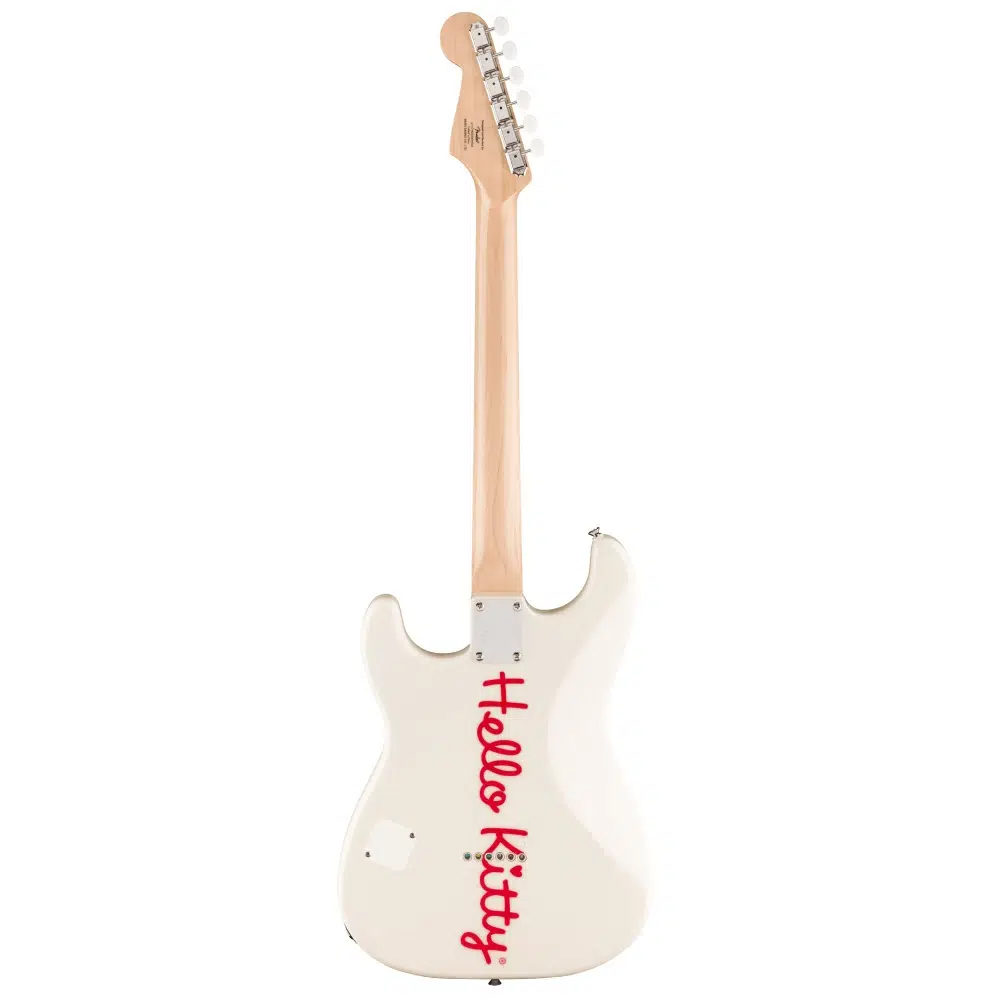 Squier 0379102980 Fender X Hello Kitty Stratocaster Elektro Gitar (beyaz - Akçaağaç Klavye) | Özel Koleksiyon Serisi Hello Kitty Grafikleri Pembe Nokta İşaretçiler Ve Gig Bag Dahil