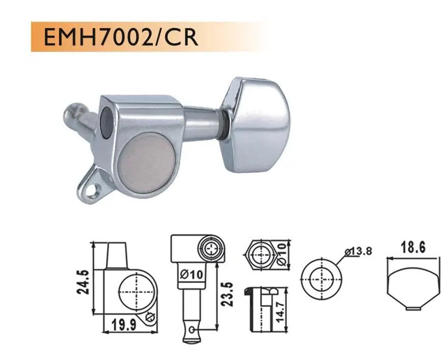 Valencia EMH7002CRR6 Elektro Gitar Burgusu (6 Sağ - Krom) | Strat/Tele Tipi - Köşeli Başlık - Standart