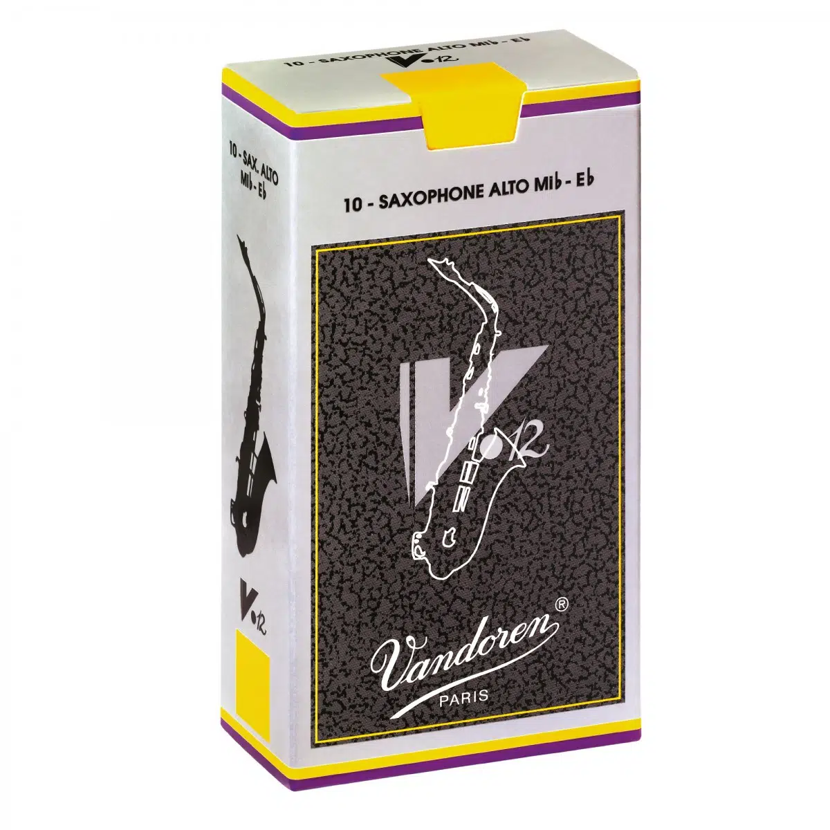 Vandoren SR6125 V12 Alto Saksafon Kamışı No: 2.5 (Profesyonel) - 10'lu Kutu | Gümüş Kutu, Kalın Topuk Tasarımı ve Zengin Harmonik İçerik