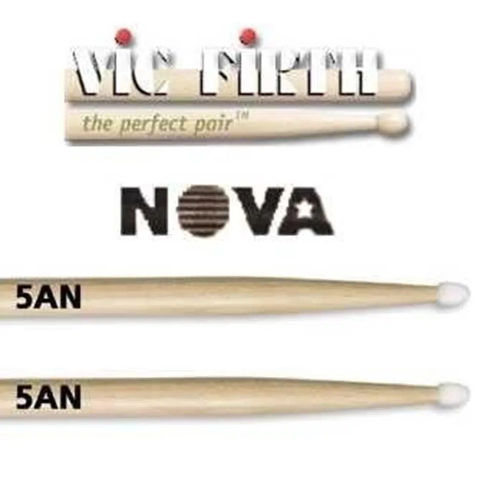 Vic Firth N5AN Nova 5A Naylon Uçlu Hickory Baget (Ekonomik Seri) | Amerikan Hickory Ağacı, Dayanıklı Naylon Uç, Dengeli Geri Sekme ve Yüksek Fiyat/Performans Avantajı